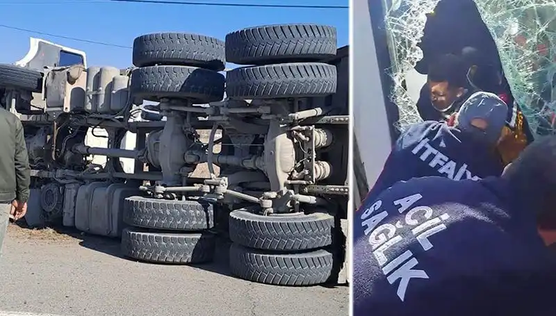 İzmir'de Kontrolden Çıkan Kamyon Virajda Yan Yattı: Olay Anı Kamerada